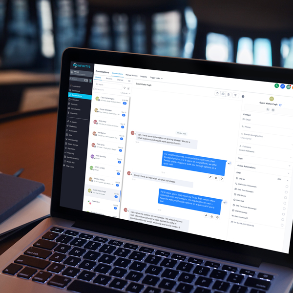 infinity3 platform conversations dashboard mockup